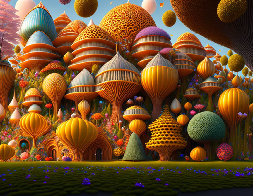 Colorful Mushroom Structures in Fantasy Landscape