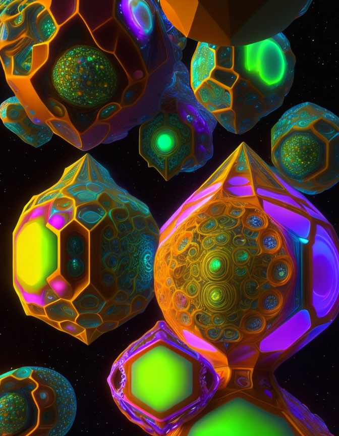 Colorful Geometric Shapes in Dark Space