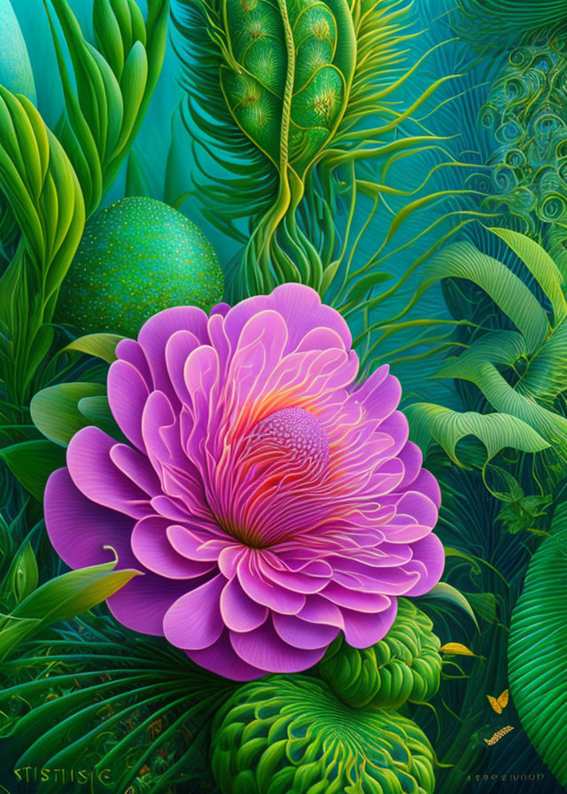 Detailed Purple Flower in Vibrant Fantastical Garden