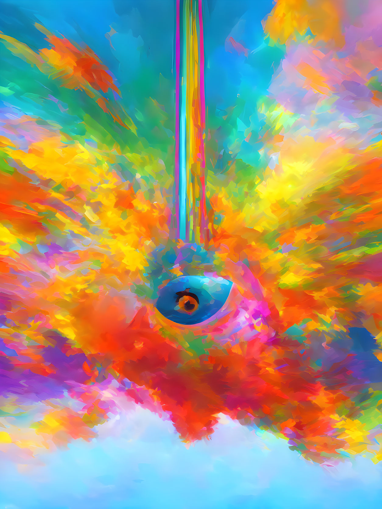 Colorful Abstract Art: Swirling Bright Colors Around Stylized Eye