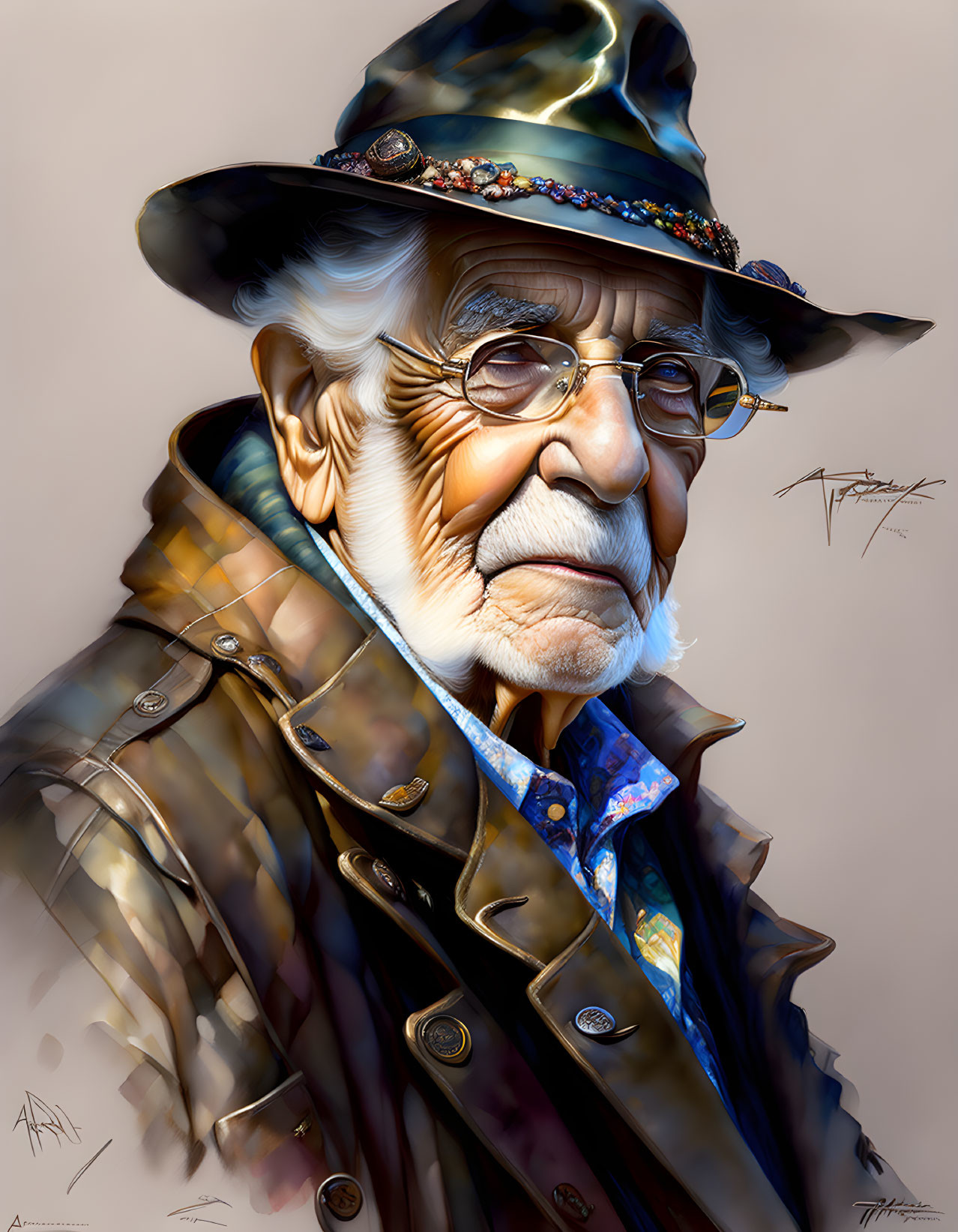 Elderly man portrait with cowboy hat and rugged coat