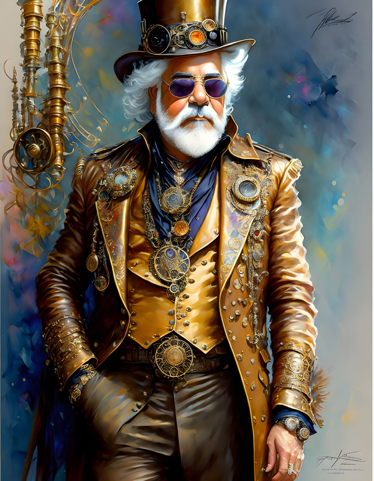 Steampunk gentleman illustration in top hat and goggles