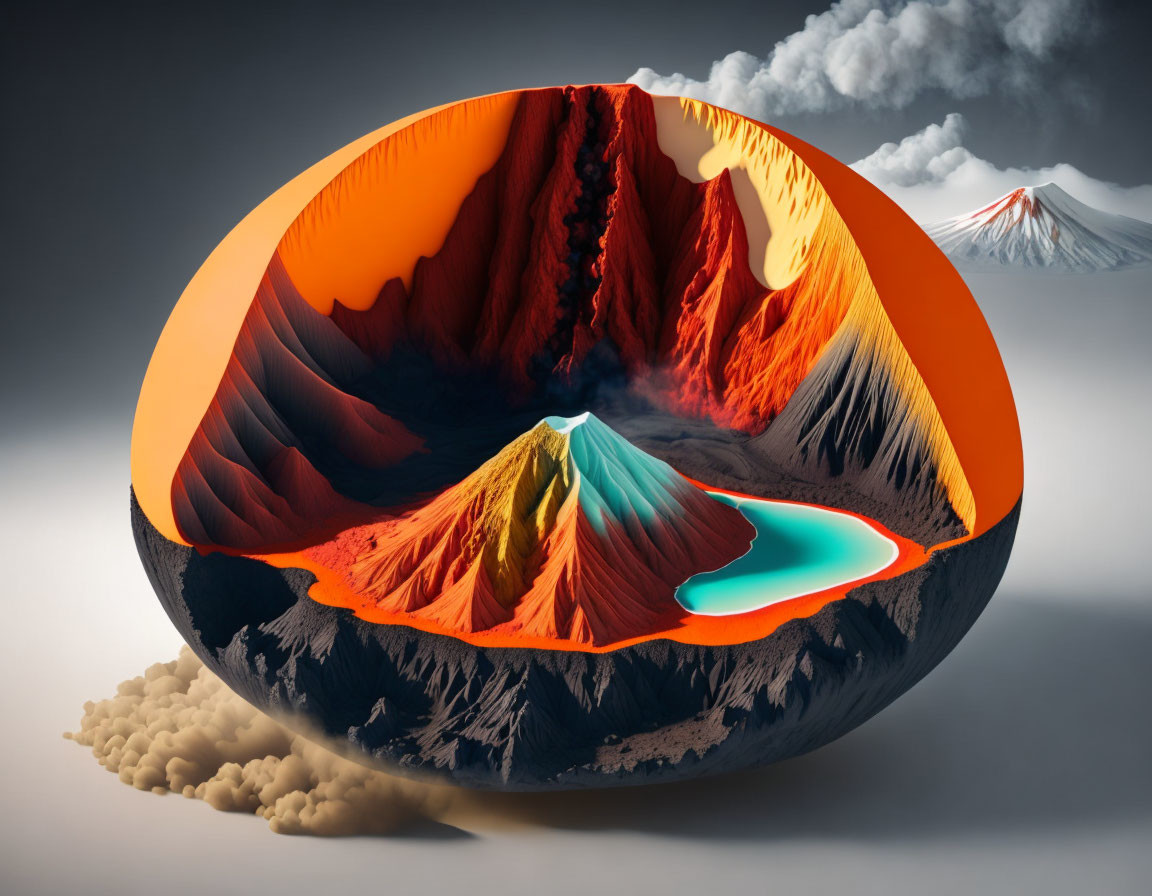 Detailed Cross-Section Illustration of Volcano Eruption