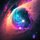 Swirling blue and purple celestial body in vibrant space scene