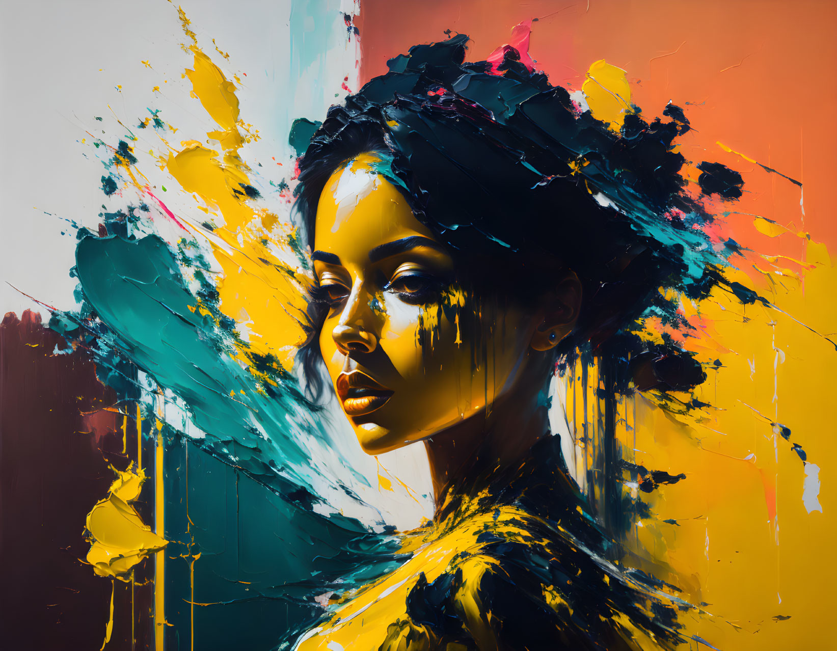 Colorful Abstract Portrait of Woman with Contrasting Background