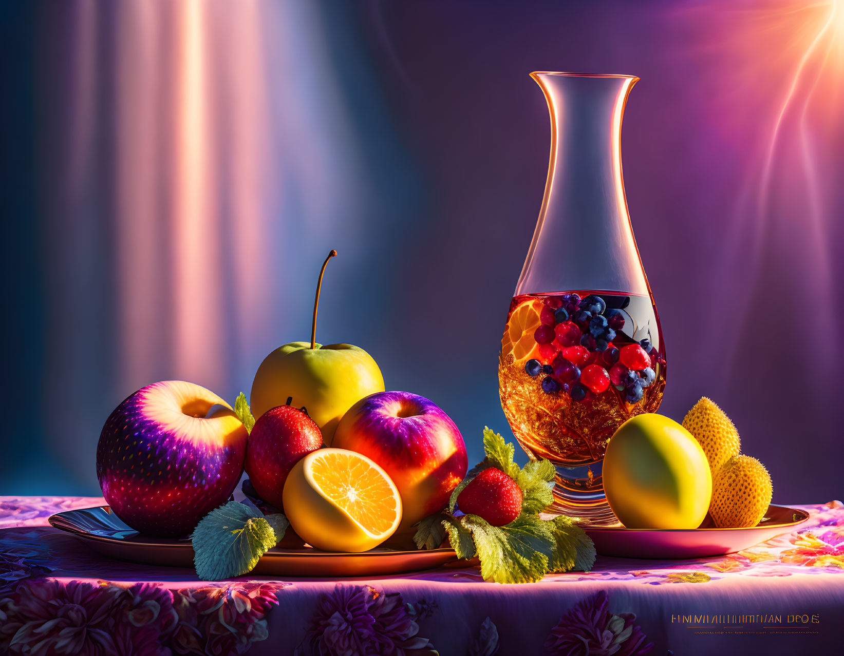 Colorful Fruits Still Life with Pitcher and Plate