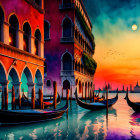 Vibrant Sunset Sky Over Colorful Venetian Canal Buildings