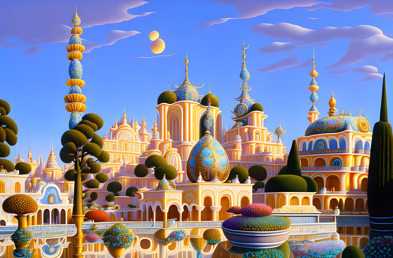 Colorful Fantasy Landscape with Onion Domes and Floating Islands