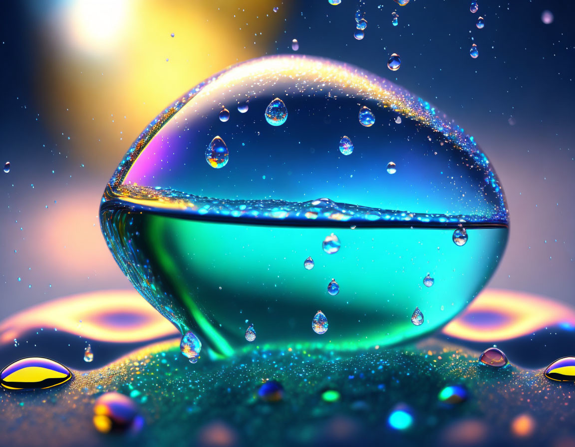 Colorful Macro Shot of Water Droplet with Reflections