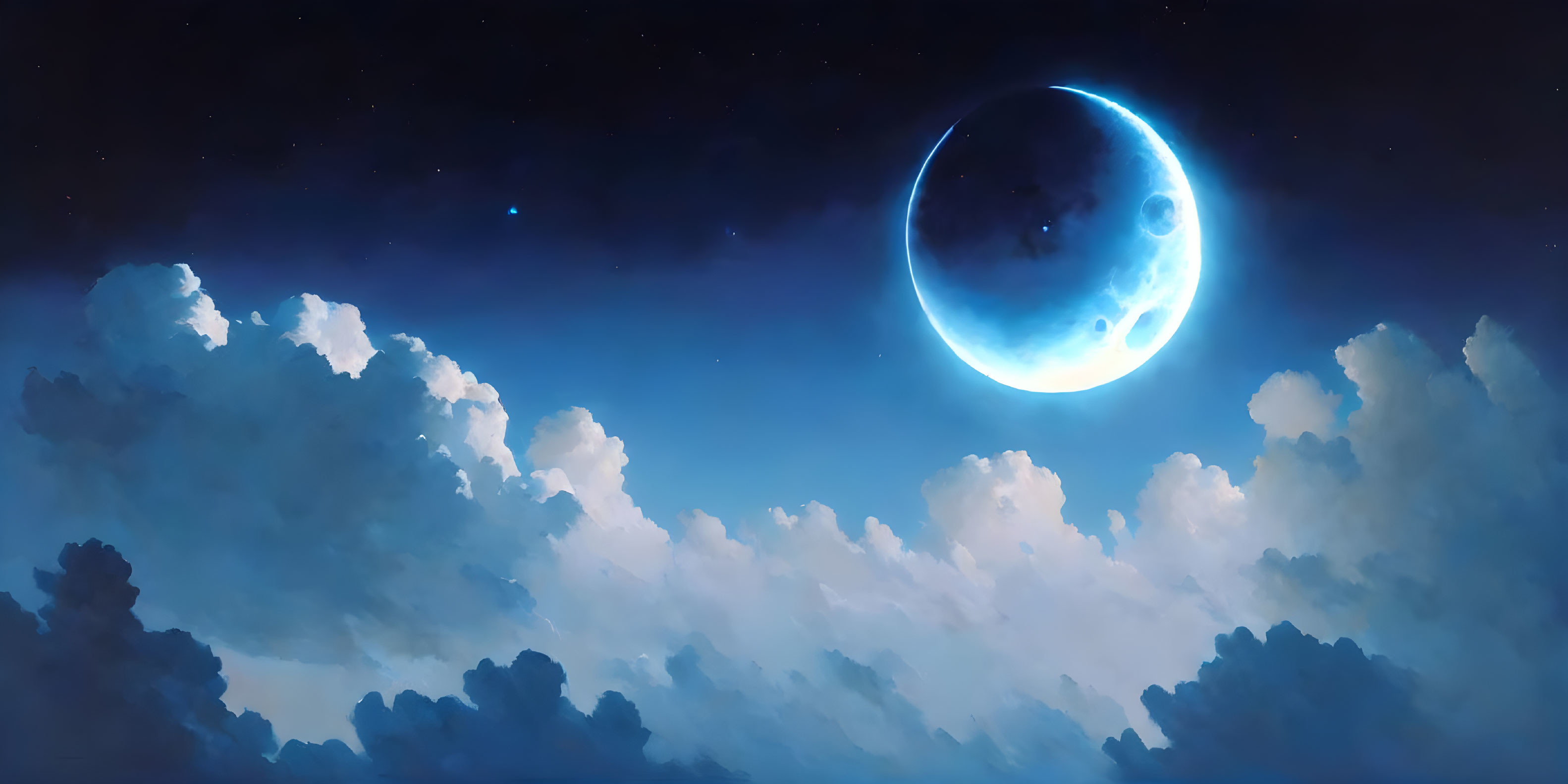 Luminous crescent moon in serene nightscape