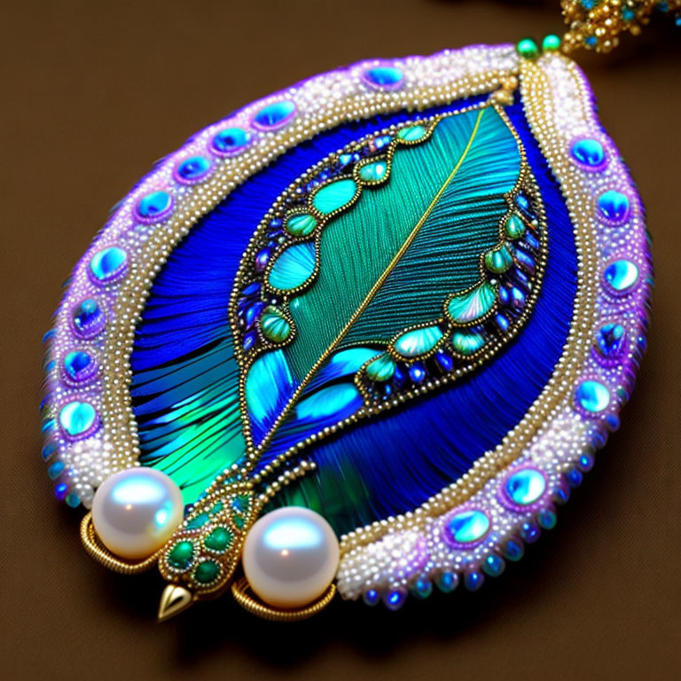 Peacock Feather-Inspired Pendant with Blue and Green Hues