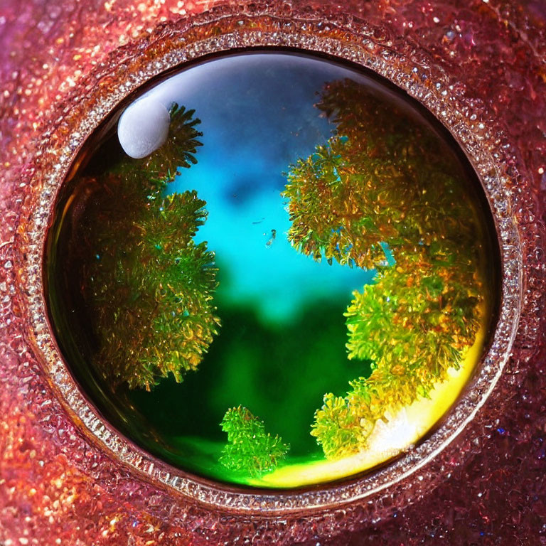Detailed view of a gecko's eye with vibrant colors and intricate patterns