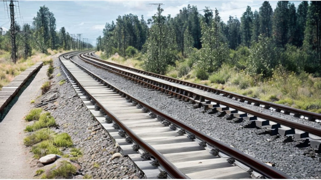 Curving Twin Railway Tracks in Wooded Landscape