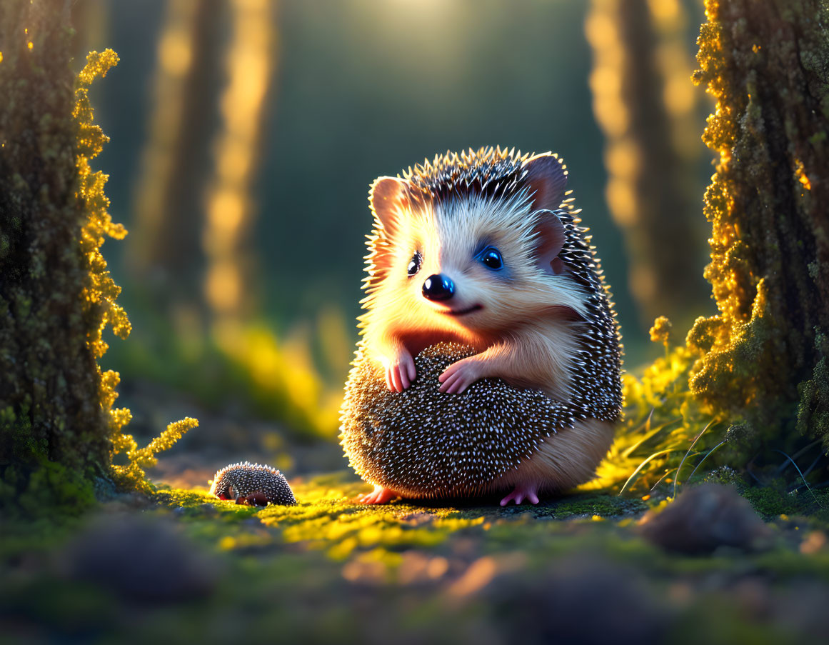 Adorable hedgehog in enchanted forest setting