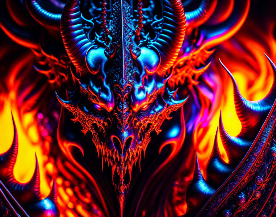 High-contrast fantasy creature with glowing blue and orange details