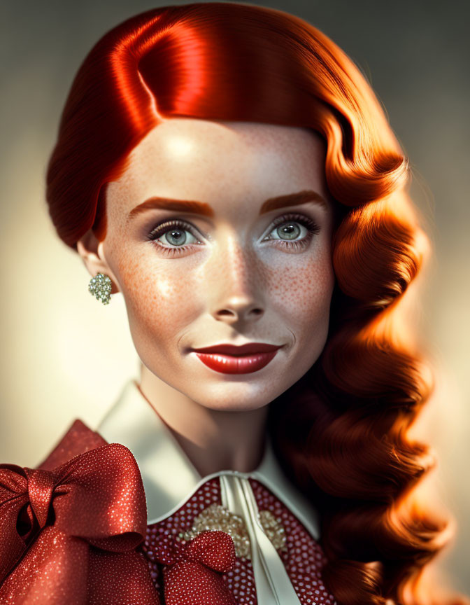 Portrait of Woman with Vibrant Red Hair and Freckles