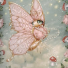 Colorful Digital Illustration: Large Pink Butterfly with Elaborate Wing Patterns, Surrounded by Sm