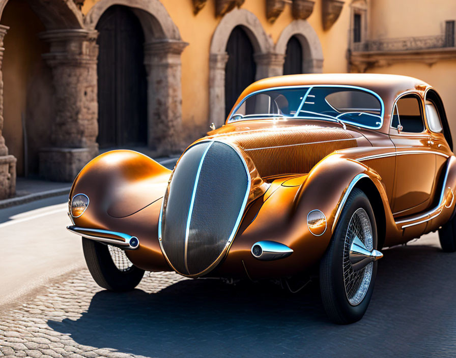 Luxury Classic Car with Aerodynamic Design and Polished Copper Finish