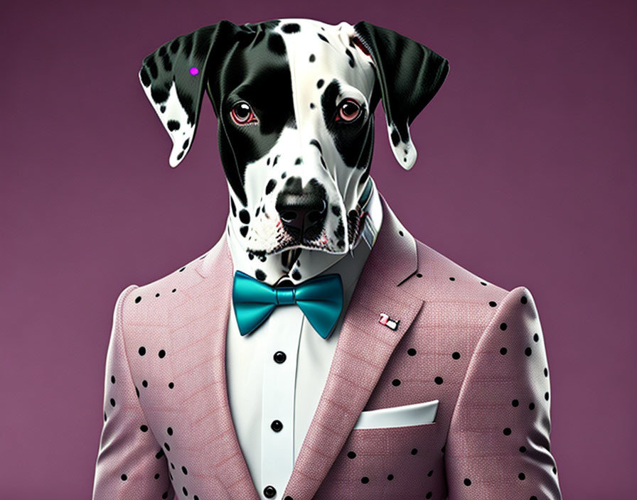 Dalmatian Dog Head on Human Body in Stylish Pink Suit