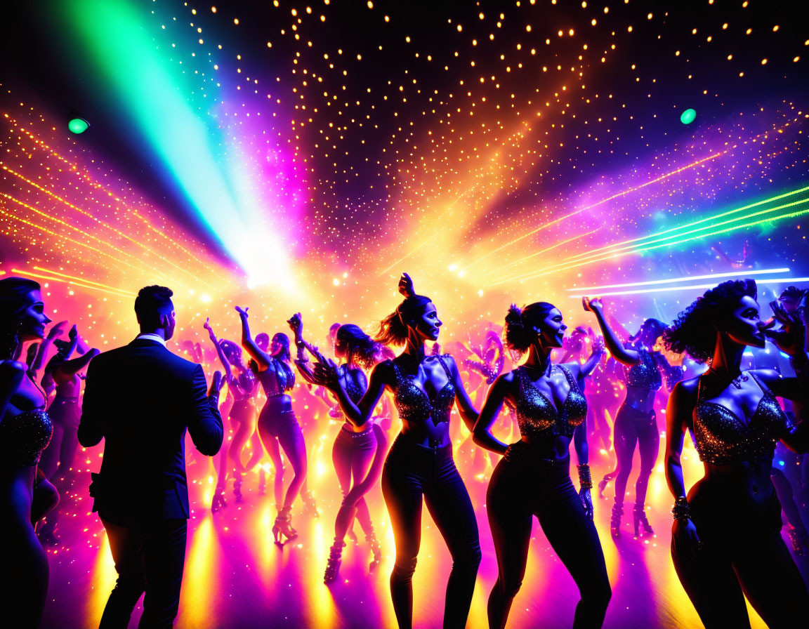 Colorful Laser Lights Illuminate Vibrant Dance Floor