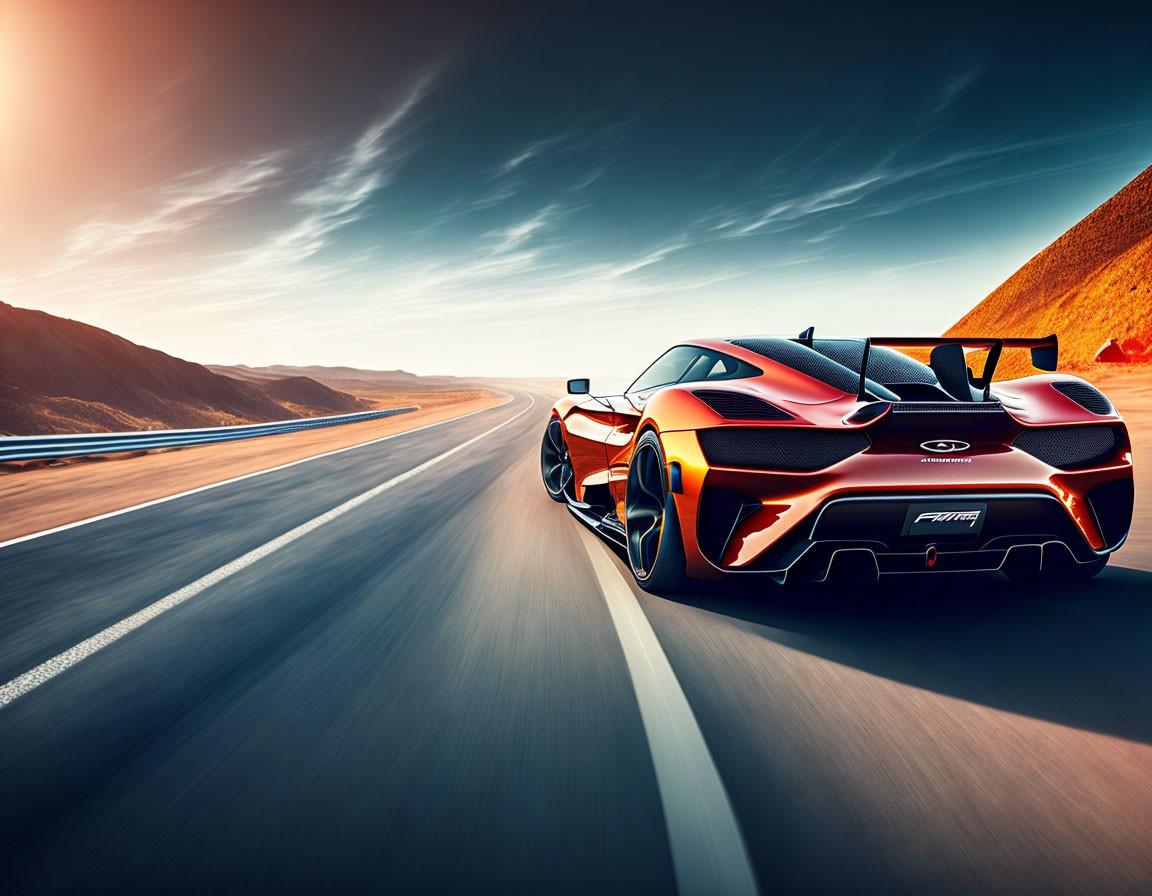 Sleek high-performance sports car on sunlit road with motion blur