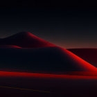 Vibrant red desert landscape with smooth dunes and winding roads