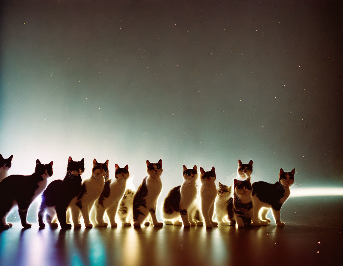 Silhouetted Cats Against Starry Night Sky