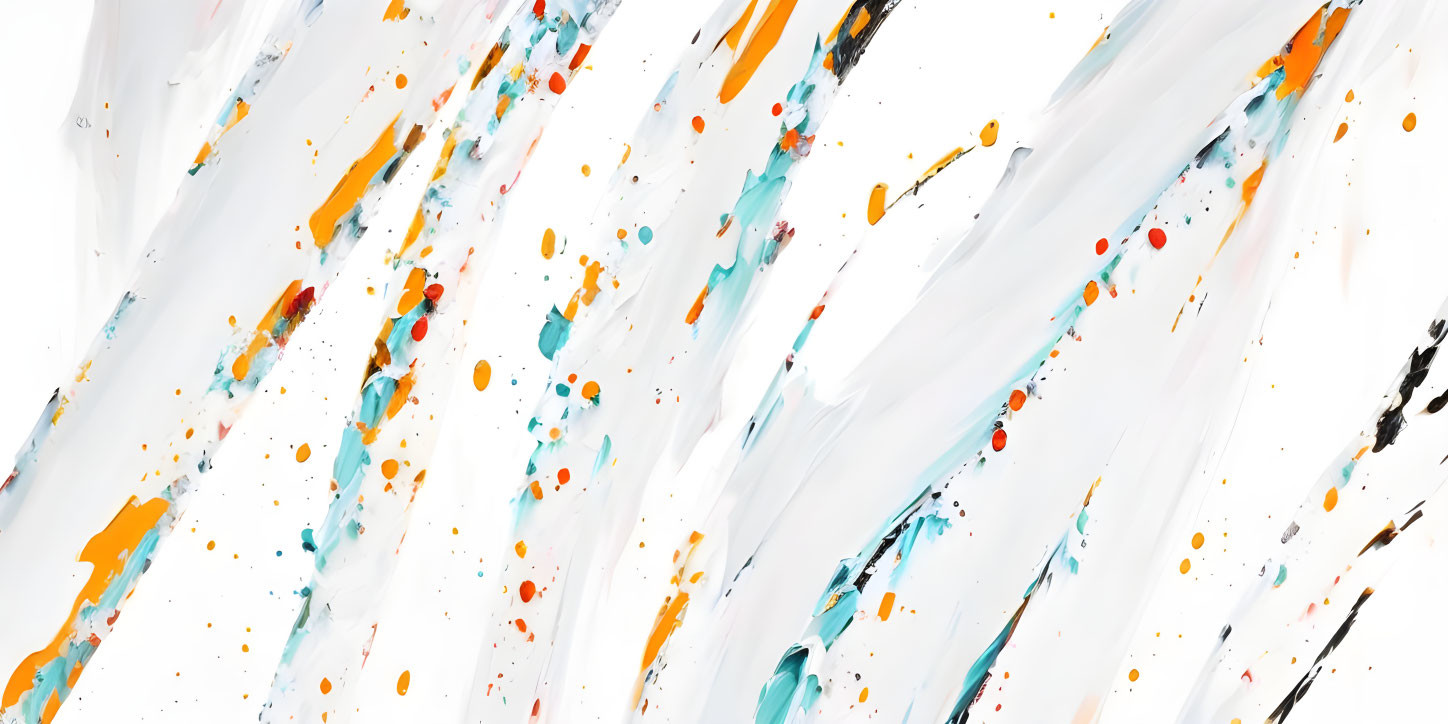 Dynamic Orange, Teal, and Black Paint Splashes on White Background