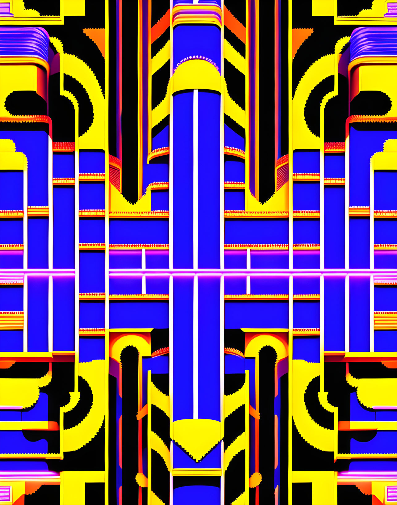 Symmetrical Neon Abstract Artwork in Yellow, Pink, Blue & Purple