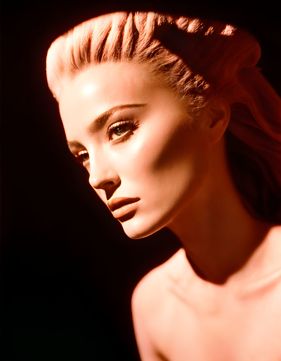 Portrait of Woman with Updo Hairstyle in Warm Illumination