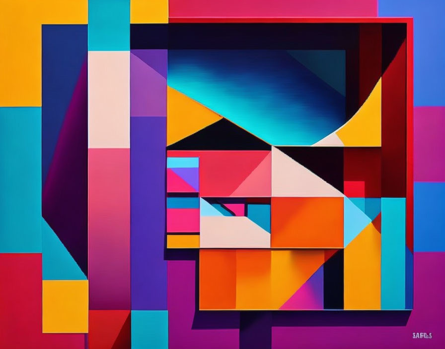 Vibrant Abstract Geometric Painting with Colorful Squares and Rectangles