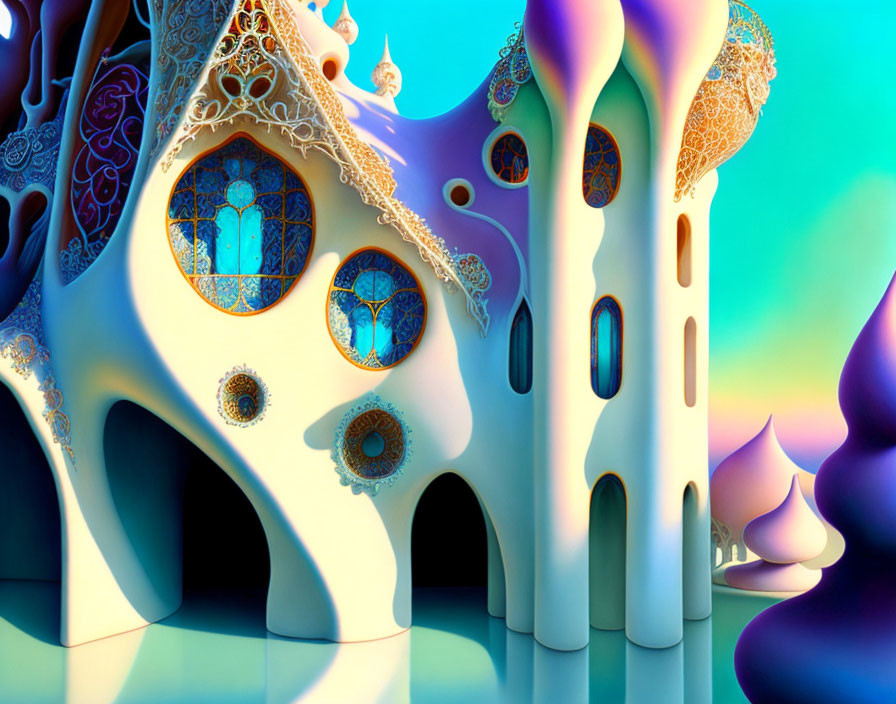 Vibrant digital artwork of whimsical fantasy landscape