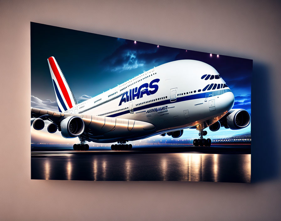 Airbus A380 Canvas Print: Runway Twilight Scene