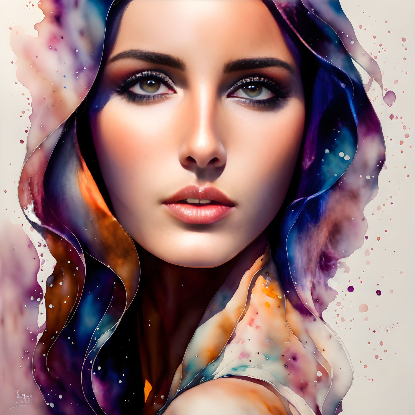 Vibrant digital portrait of a woman with striking eyes