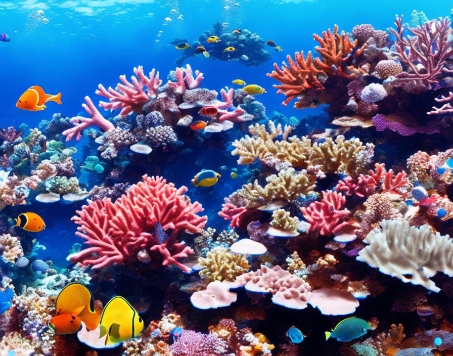 Colorful Coral Reef Teeming with Diverse Fish Species