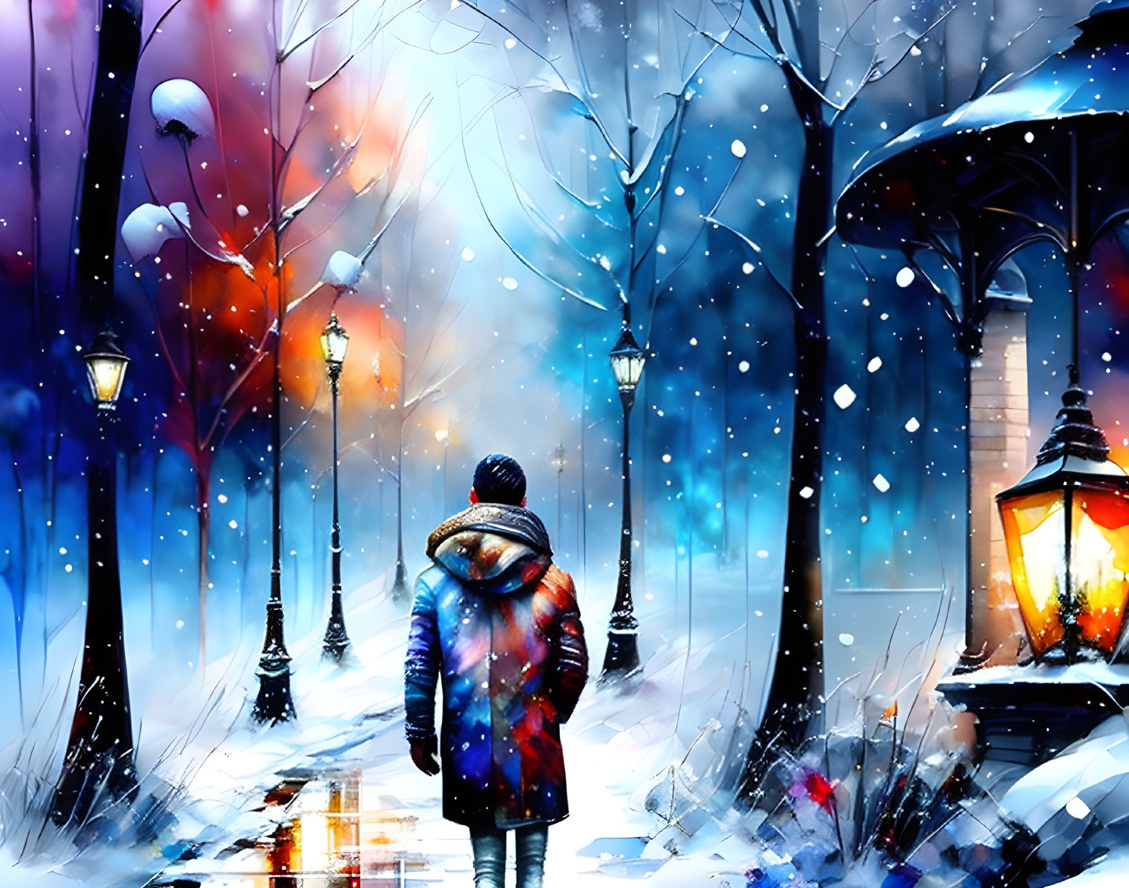 Person in Red Jacket Walking on Snowy Path at Twilight