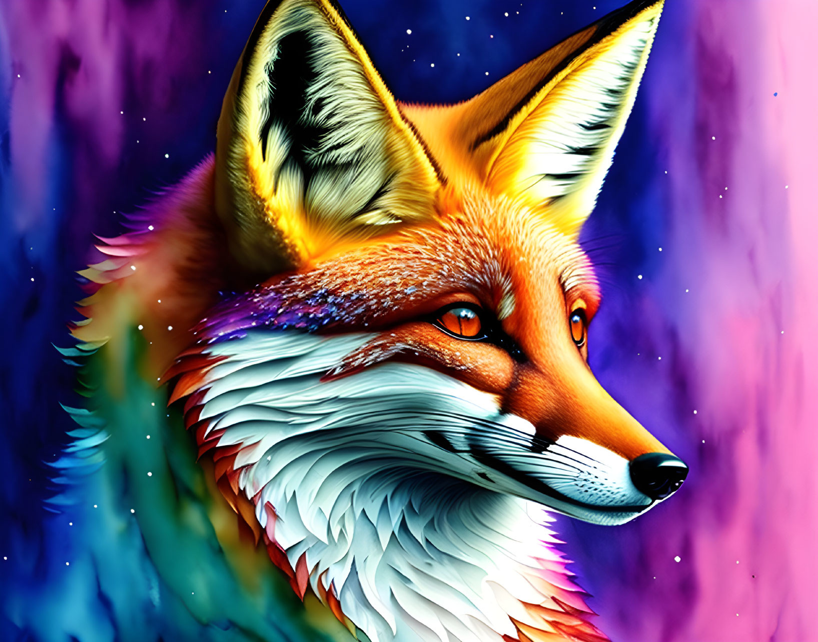 Colorful Fox Illustration on Cosmic Background