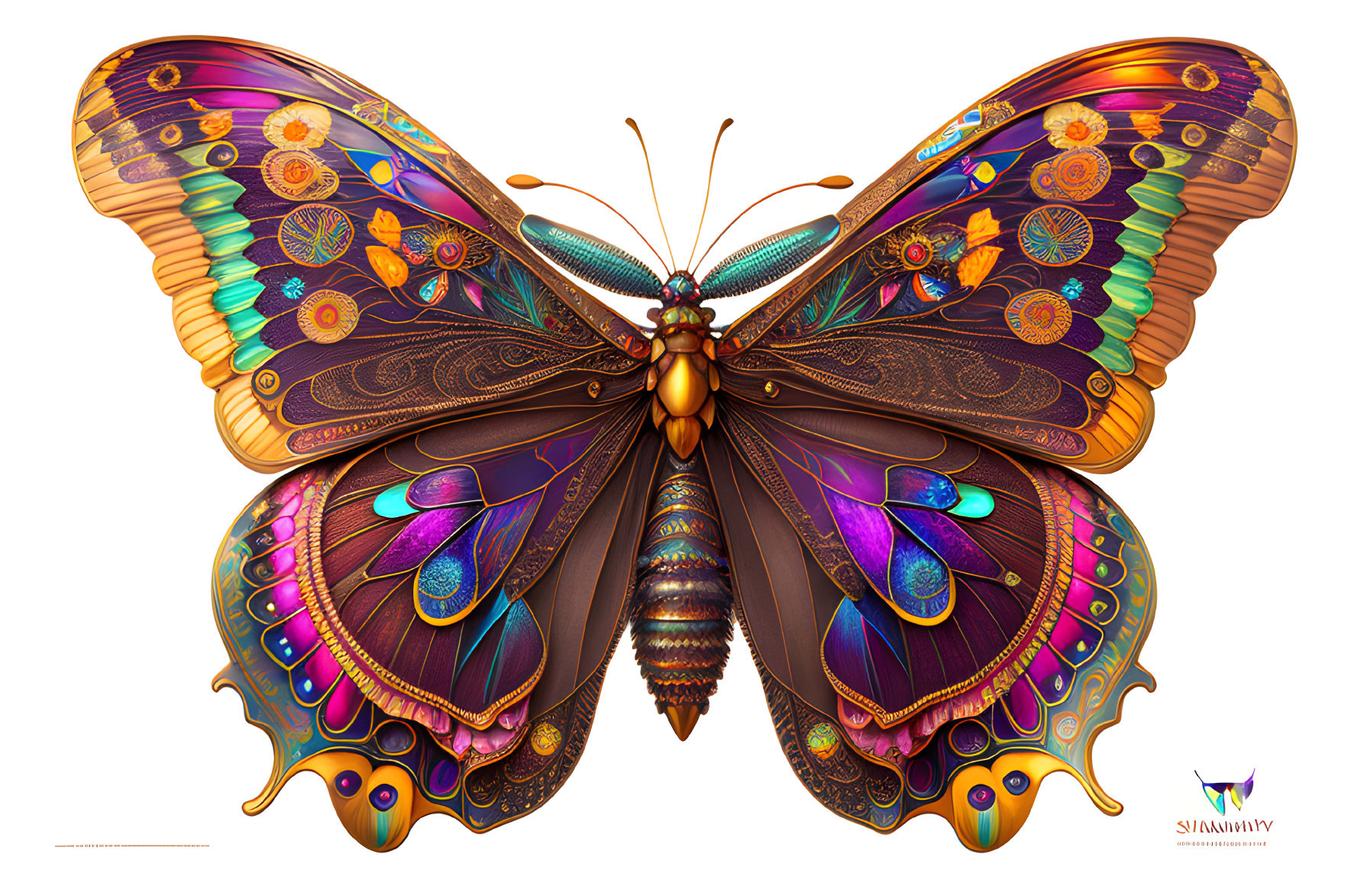 Colorful Butterfly with Intricate Patterns and Symmetrical Design