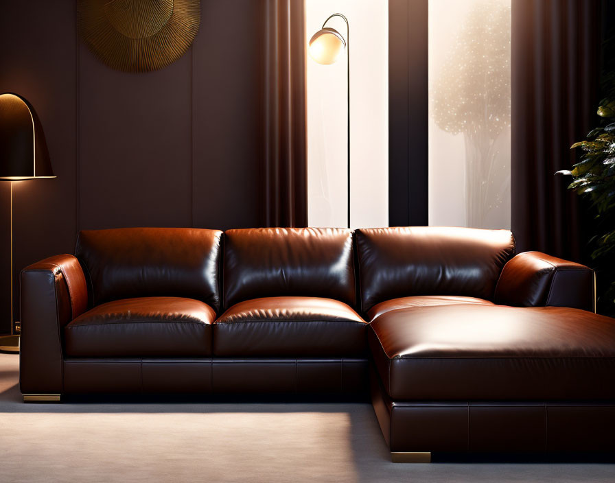 Luxurious Brown Leather Sofa in Elegant Interior