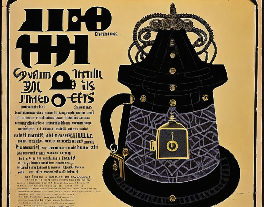 Stylized vintage black telephone ad with golden accents