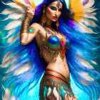 Colorful feather costume digital artwork of a mystical woman