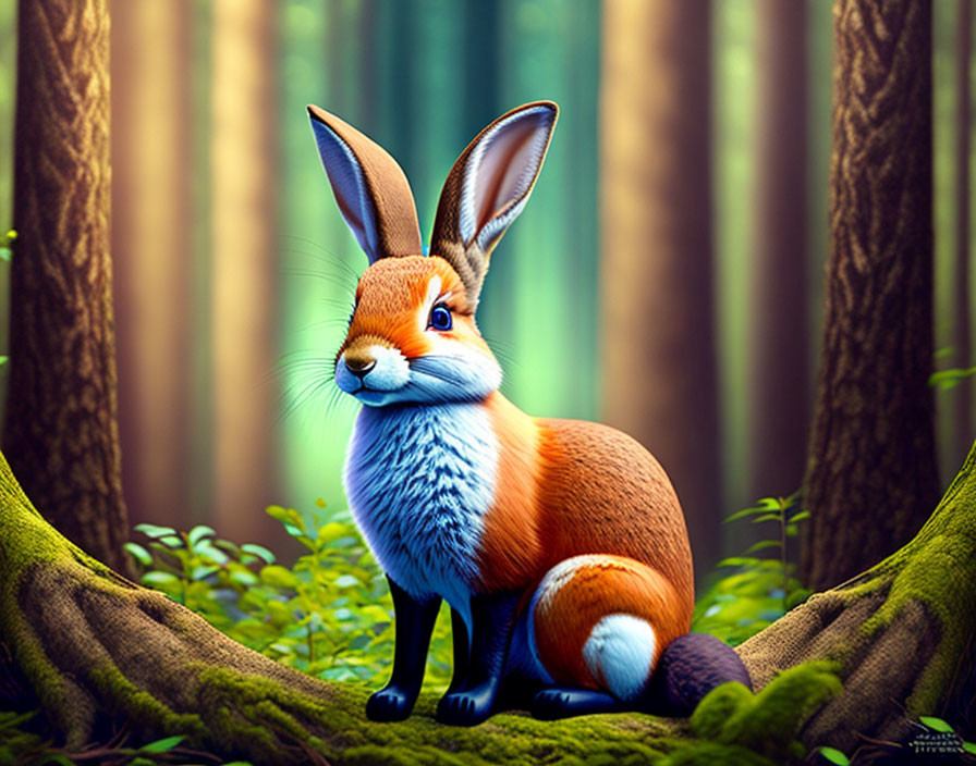 Fox-Body Rabbit-Head Creature in Vibrant Forest