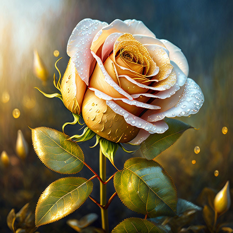 Cream-Colored Rose in Focus Against Golden Bokeh Background