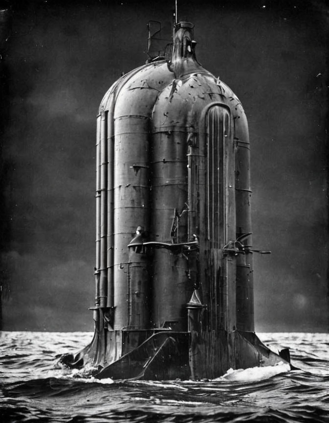 Vintage Photograph: Submerged Submarine Conning Tower with Ocean Waves