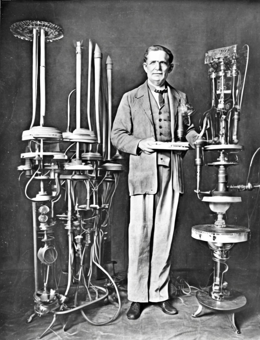 Vintage-dressed older man posing with gas lighting fixtures