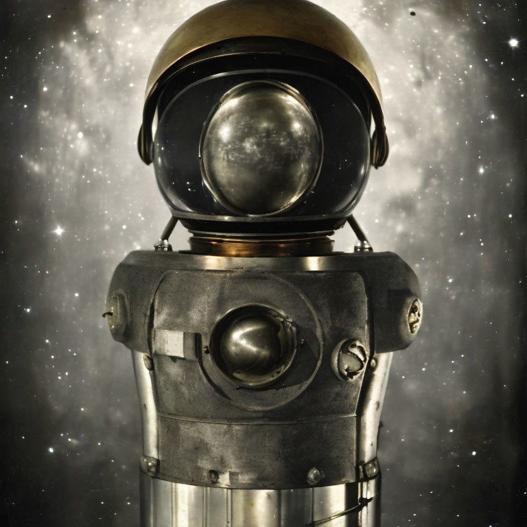 Vintage Deep-Sea Diving Helmet with Starry Space Backdrop