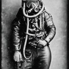 Vintage Diving Suit Portrait with Helmet and Hose