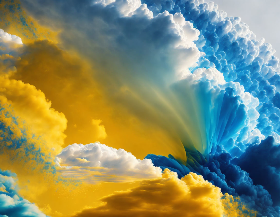 Dramatic Sky with Blue and Golden Clouds and Crepuscular Rays