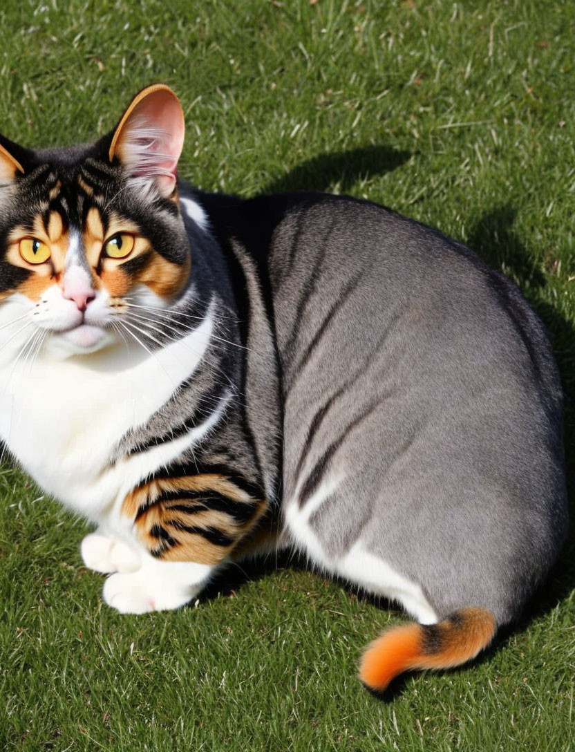 Orange, Black, and White Fur Cat Sitting on Grass