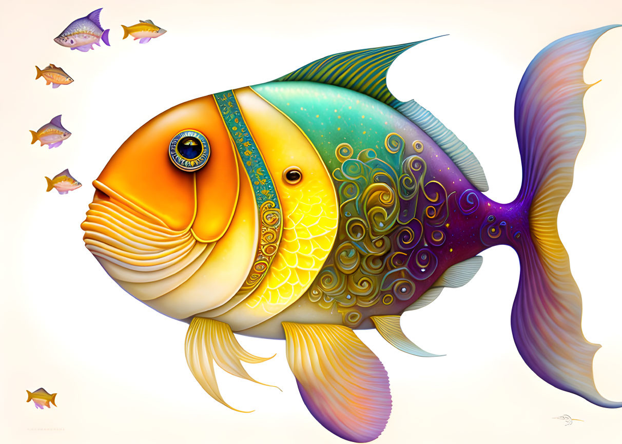 Colorful Stylized Fish Illustration with Intricate Patterns